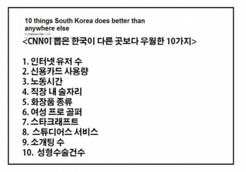 CNN이 말하는 한국이 다른 나라보다 우월한 10가지