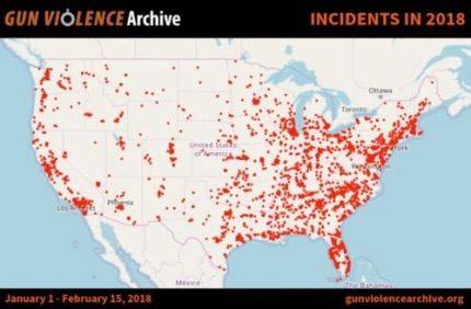 2018년 미국 총기 난사 사건 지도