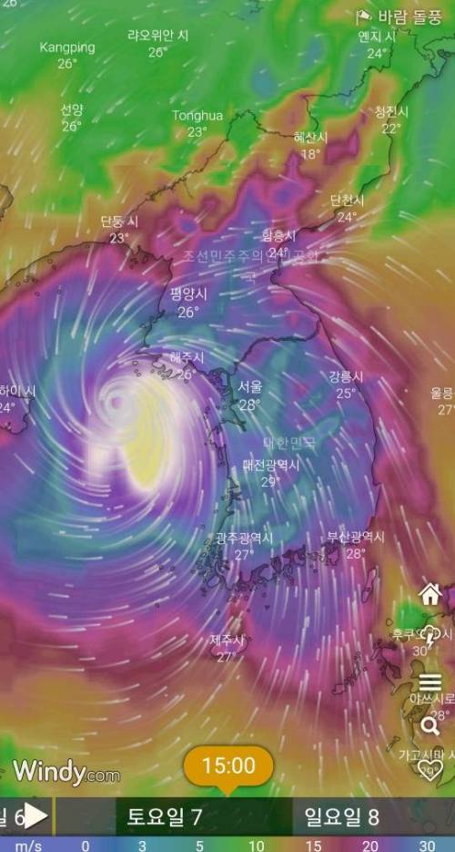 [스압] 태풍 링링 바람, 돌풍 레이더 예측.jpg