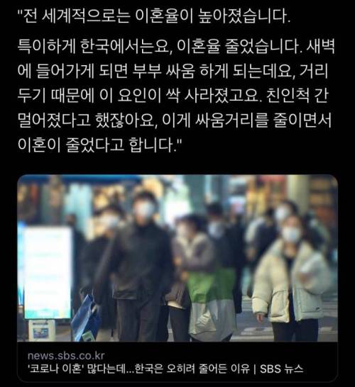 한국에서의 코로나와 이혼율
