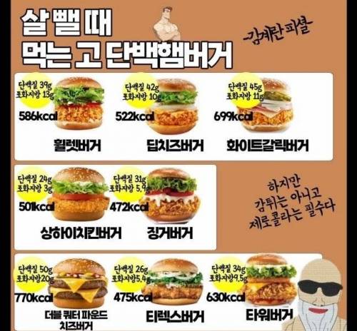 김계란이 말하는 살뺄때 먹어되는 햄버거 리스트.jpg