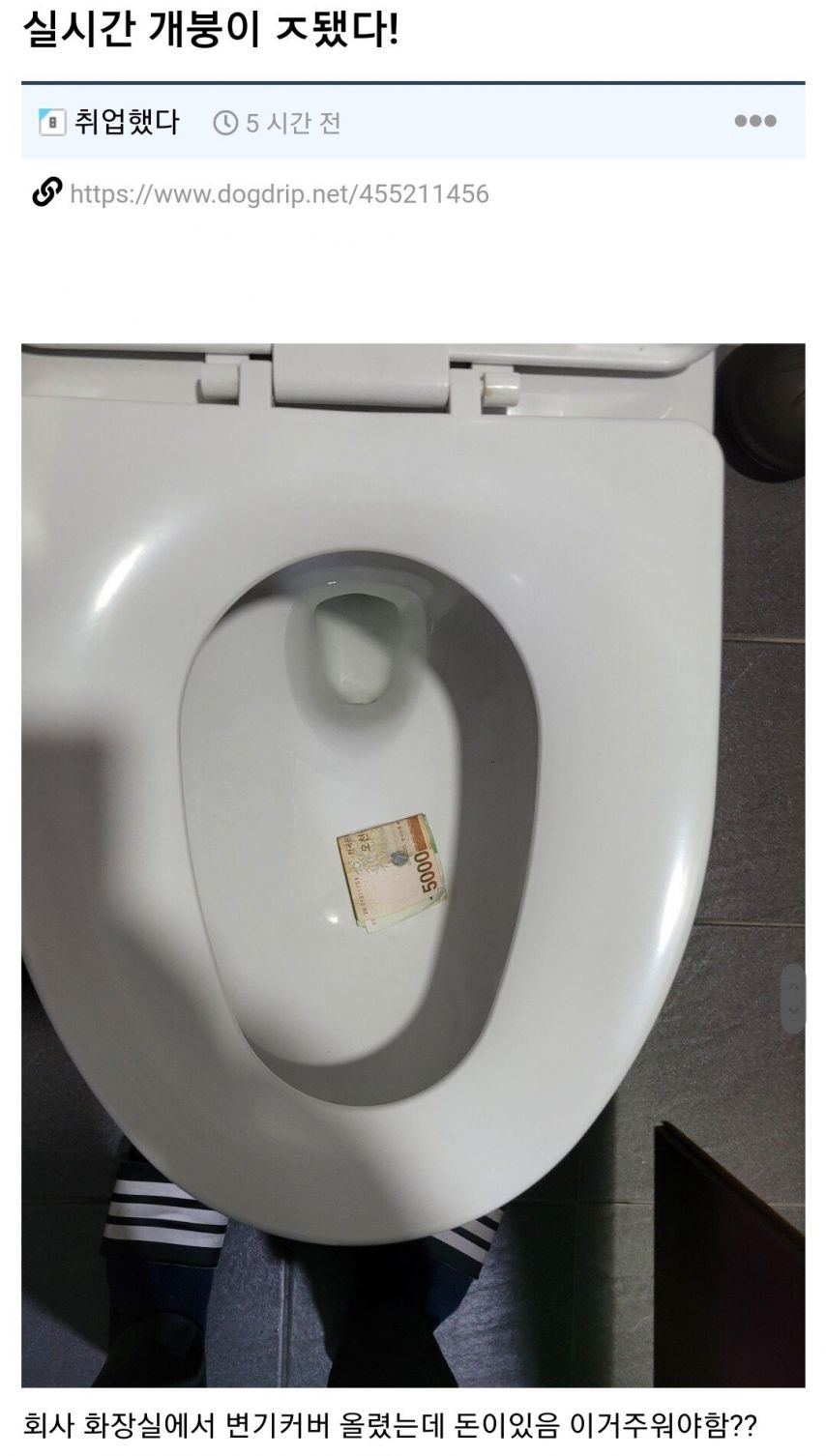 회사 화장실에서 변기커버 올렸는데 돈이있다면?