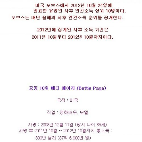 전 세계 유명인 사망후 소득Top