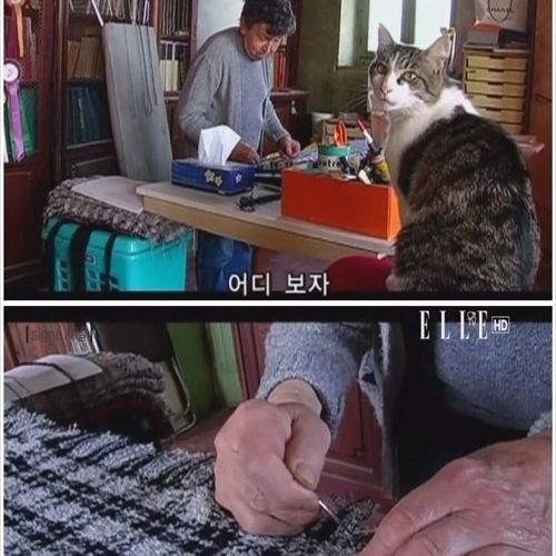 장식끈을 만드는 75세의 할머니