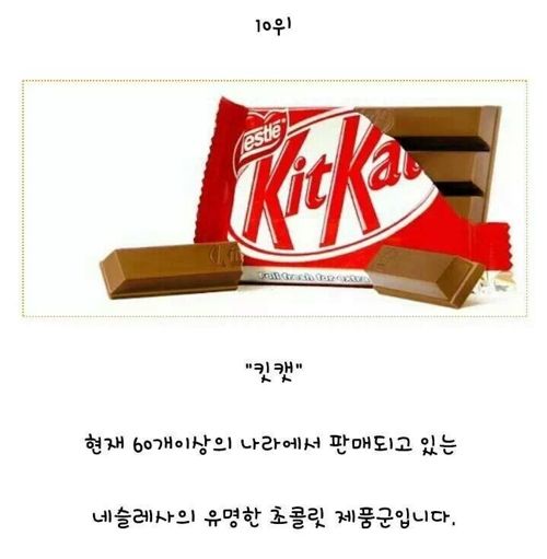 초콜렛 판매순위 Top 10
