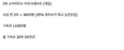 전 세계 유투브 블로거 수입 top 10