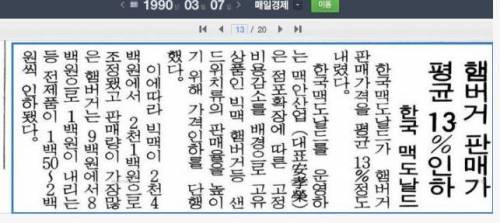 1990년 맥도날드 빅맥 가격