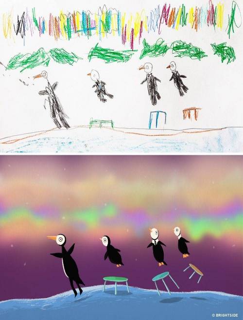 아이들의 그림을 일러스트레이터가 재현한 그림