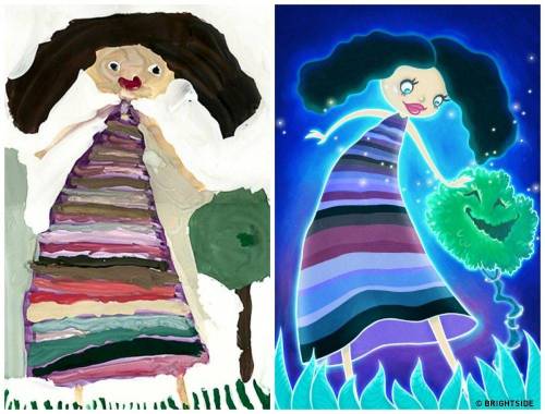 아이들의 그림을 일러스트레이터가 재현한 그림