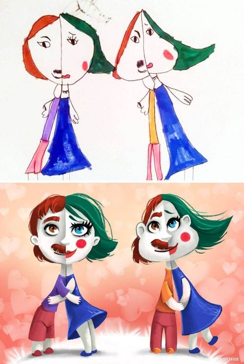 아이들의 그림을 일러스트레이터가 재현한 그림