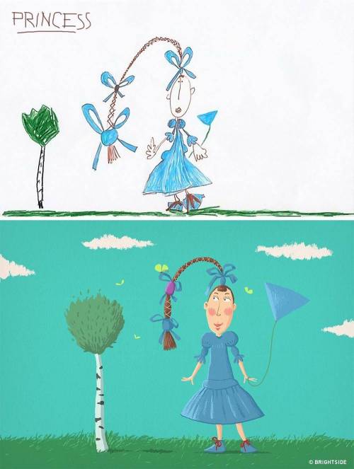 아이들의 그림을 일러스트레이터가 재현한 그림