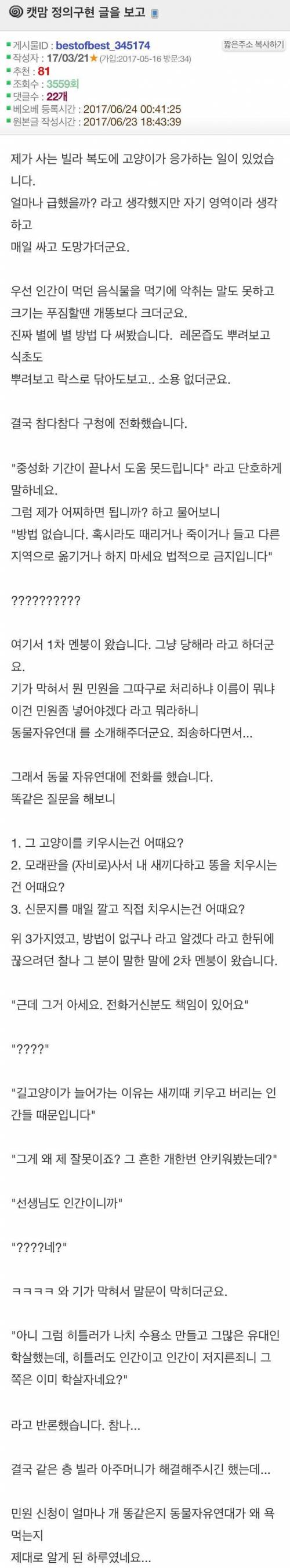 길고양이 때문에 민원 넣어본 썰.jpg