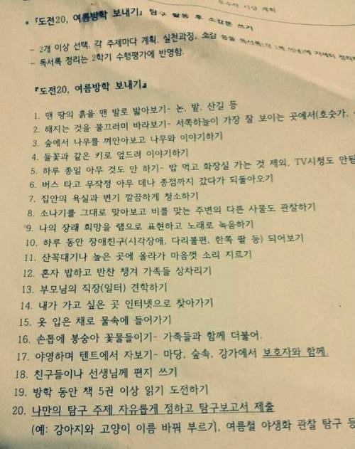 어느 초등학교의 여름방학 숙제