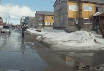 질척한 길 피하려다 그만...gif