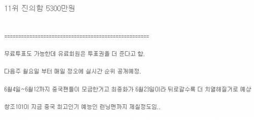 중국판 프로듀스101 유료 투표 모금 현황