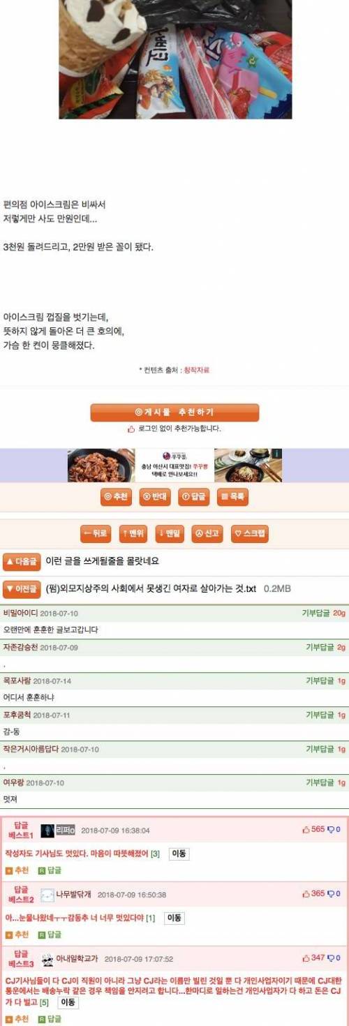 쿠팡에서 아이스크림 택배 시킨 썰.jpg