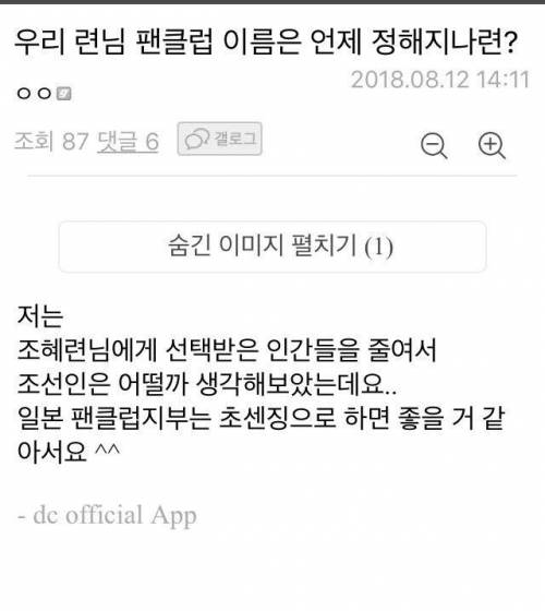 조혜련 마이너갤러리 펜클럽명 대참사.jpg