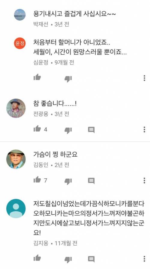 유투브 70-80대 할아버지 할머니들 댓글