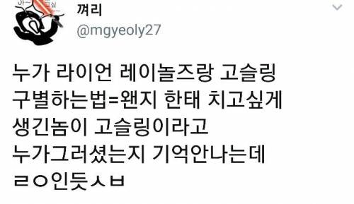 라이언 레이놀즈랑 라이언 고슬링 구별하는법