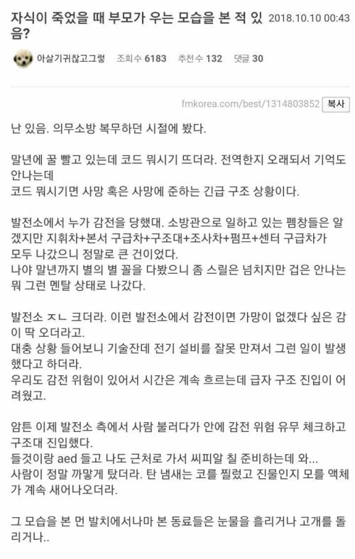 자식이 죽었을 때 부모가 우는 모습을 본 적 있음?