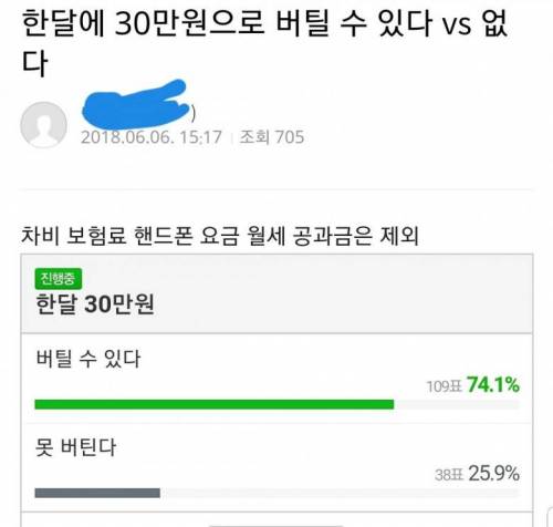한달에 30만원으로 버틸 수 있다 vs 없다