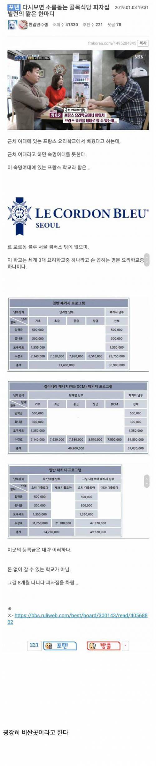 피자집 사장님이 다녔던 요리학교