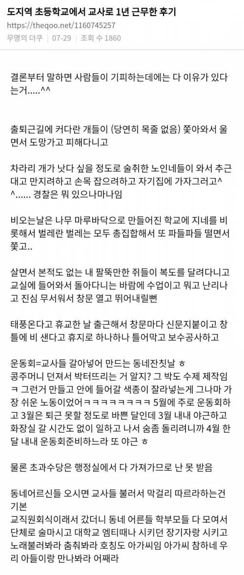 도지역 초등학교에서 교사로 1년 근무한 후기