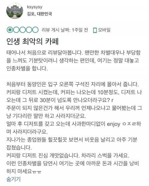 [스압] 인종차별 엄청 심하다는 헝가리 유명 카페