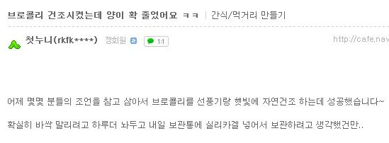 브로콜리 건조시켰는데 양이 확 줄었어요
