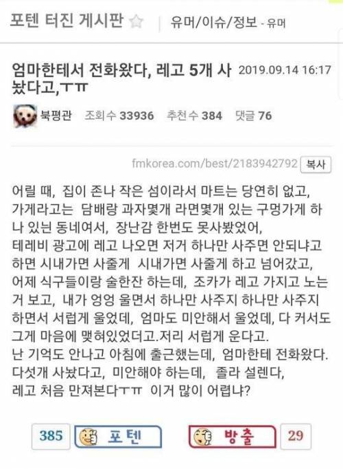 추석때 레고때문에 조카앞에서 펑펑 운 썰.jpg