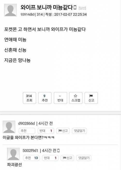 와이프 보니까 포켓몬스터에 나오는 미뇽 같다