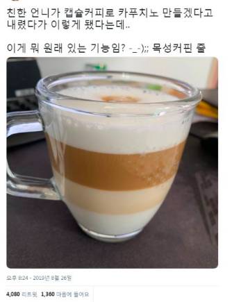 언니가 캡슐커피로 카푸치노 만들었는데..