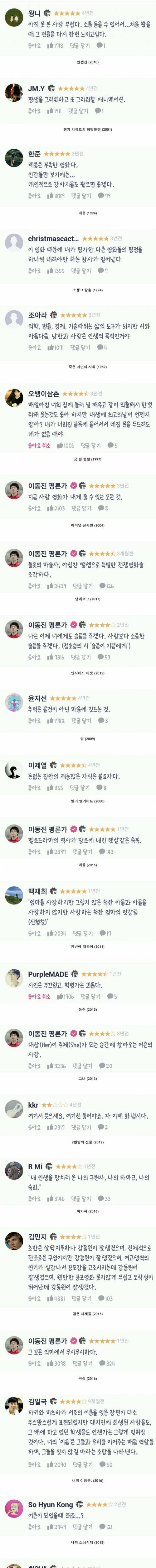 [스압] 왓챠 영화별 좋아요 가장 많은 코멘트.jpg
