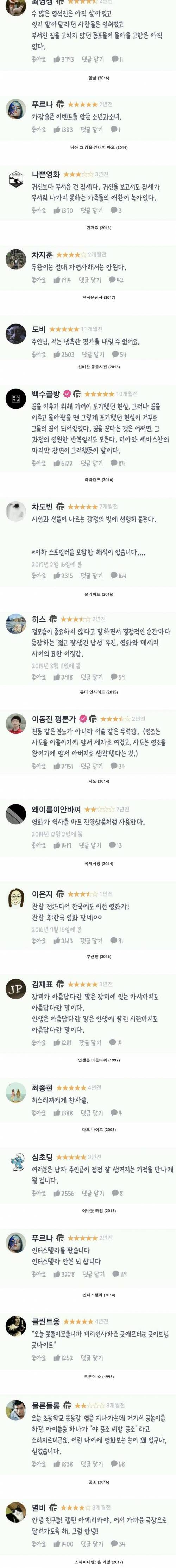 [스압] 왓챠 영화별 좋아요 가장 많은 코멘트.jpg