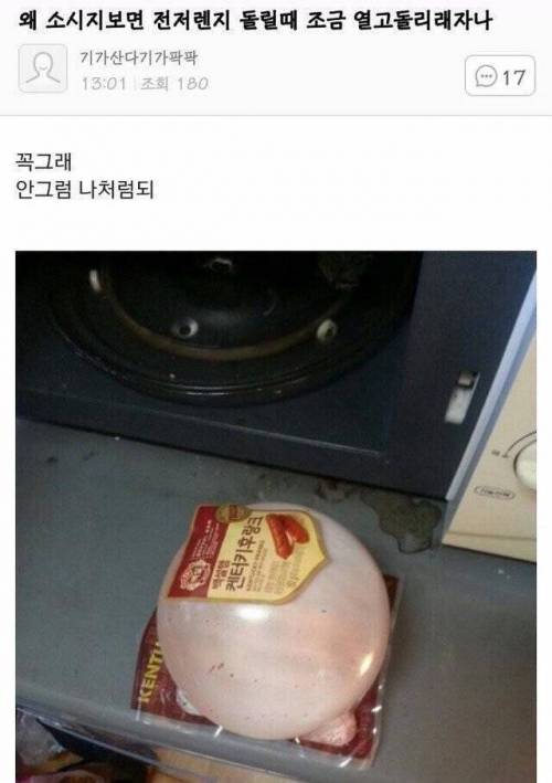 왜 소세지 보면 전자렌지 돌릴 때 조금 열고 돌리래잖아