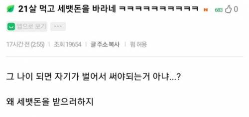 21살 먹고 세뱃돈을 바라네