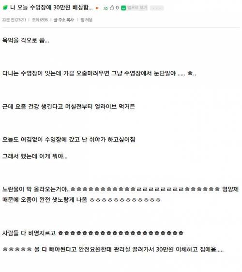 나 오늘 수영장에 30만원 배상함 ....jpg