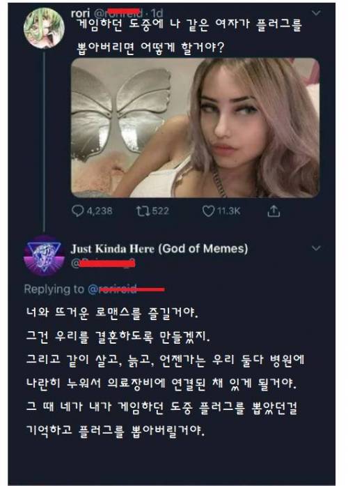 게임하던 도중에 나 같은 여자가 플러그를 뽑으면