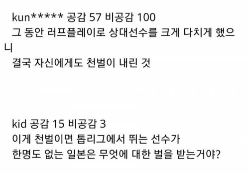 일본인 댓글 : 손흥민 부상은 다 인과응보 천벌임