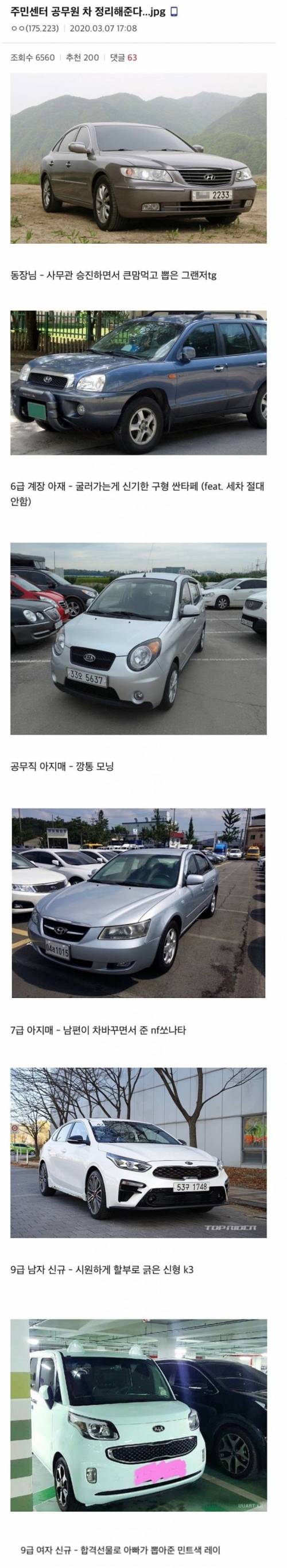 주민센터 공무원 별 차량 정리 글