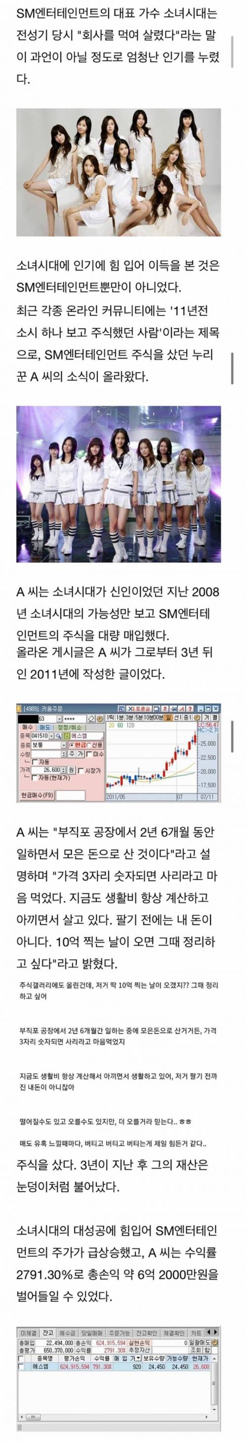 소녀시대 데뷔한 시기에 SM주식 산 누리꾼