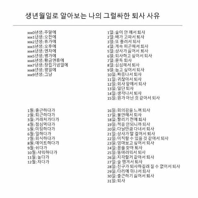 생년월일로 알아보는 나의 그럴싸한 퇴사 이유