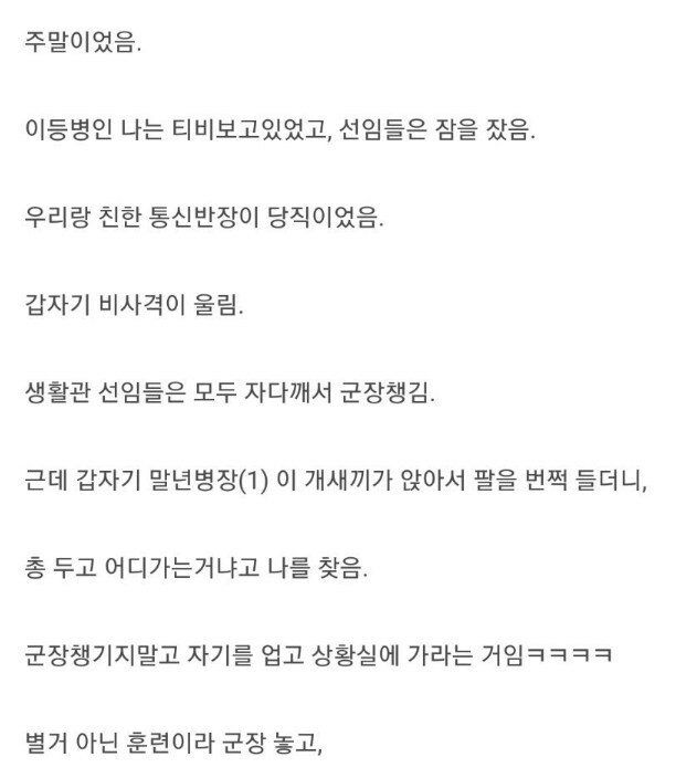 [스압] 선임 때리고 포상휴가 받았다는 후임