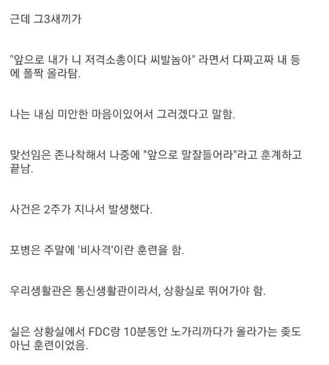 [스압] 선임 때리고 포상휴가 받았다는 후임