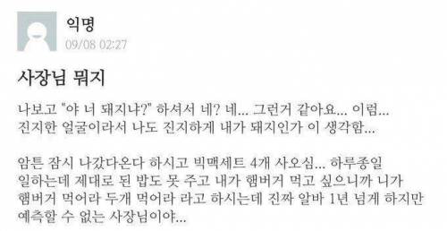 알바생한테 너 돼지냐고 물어보는 사장님