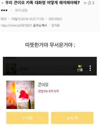 큰이모의 카톡 상메가 이상해요.jpg