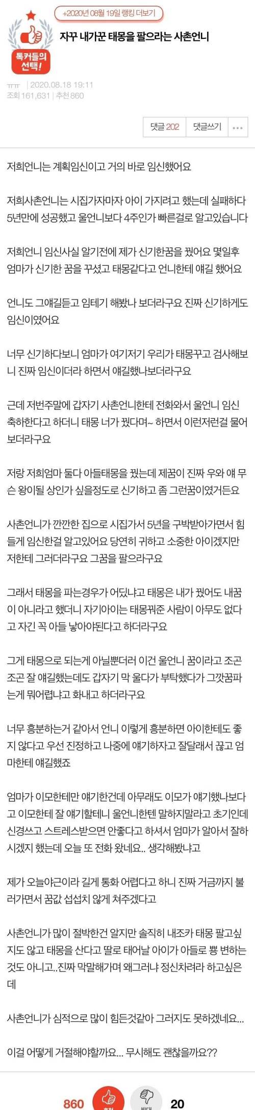 자꾸 내가 꾼 태몽을 팔으라는 사촌언니.jpg