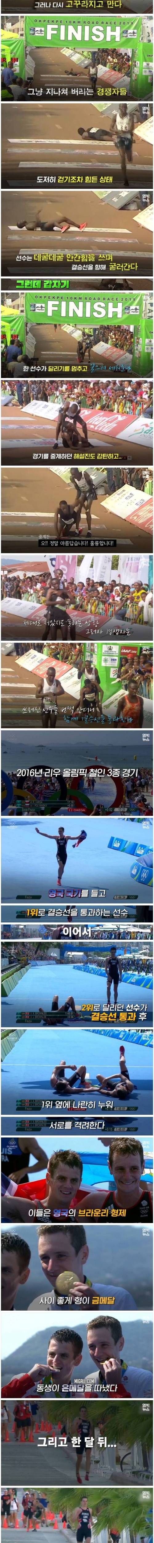[스압] 결승선 코앞에서 벌어진 눈물의 스포츠맨십 장면