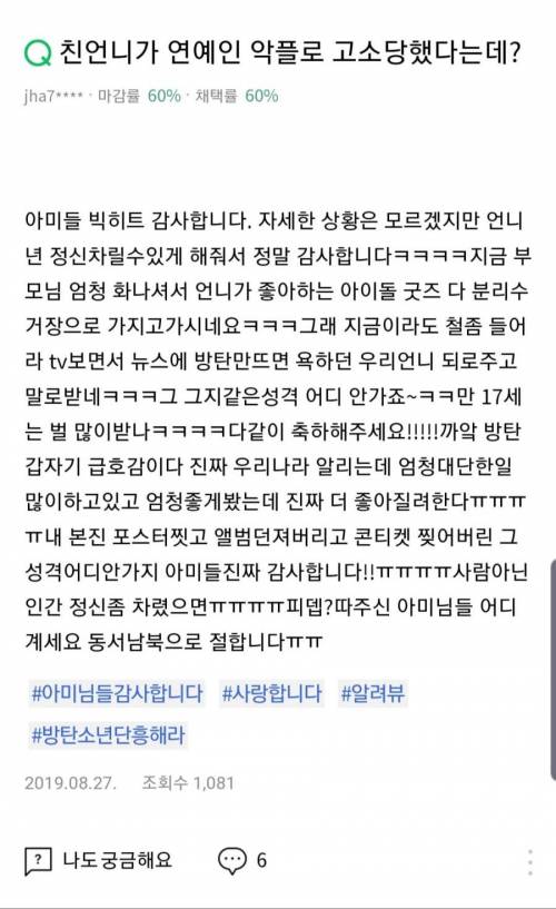 친언니가 연예인 악플로 고소당했어옄ㅋㅋ