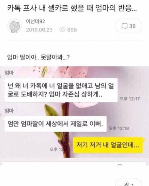 카톡 프사를 내 셀카로했을때 엄마 반응